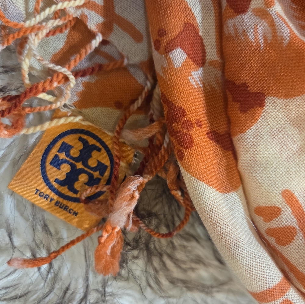 Tory Burch Square Orange Floral Scarf - Picture 3 of 7